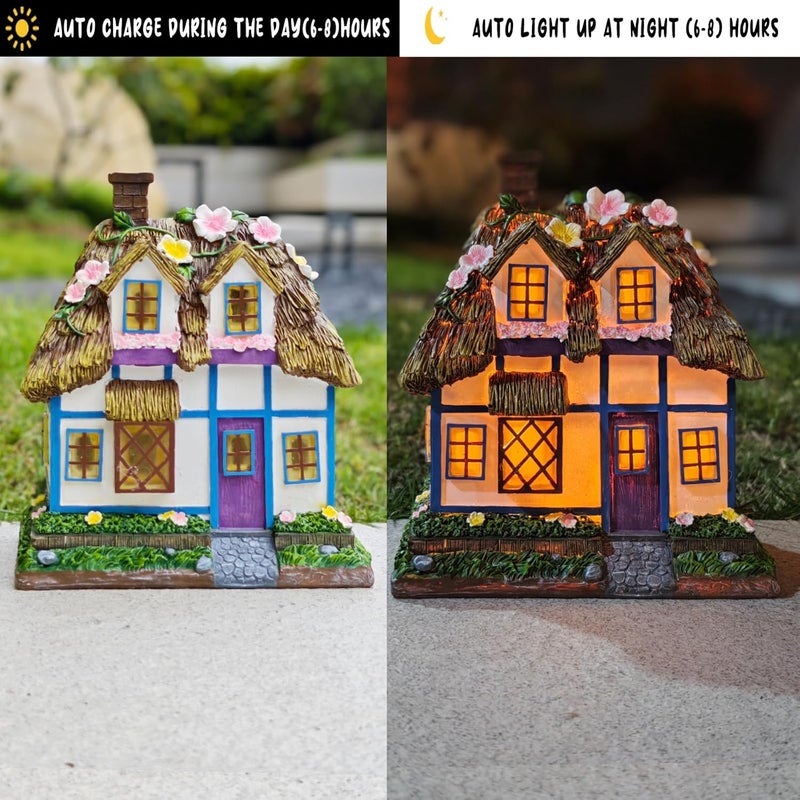 Brilliant Prospect Prospect Thatched Cottage, Solar Statue Lights Mushroom Fairy House, Garden House Statues, Outdoor Memorial Ornaments Waterproof Decoration for Outside Patio Yard Lawn Decor - Image 4